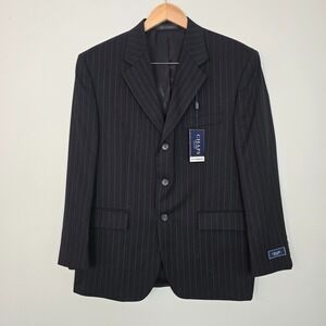NWT Chaps Mens Wool Pinstripe Blazer‎ 40 Short Black Business Suit Jacket
